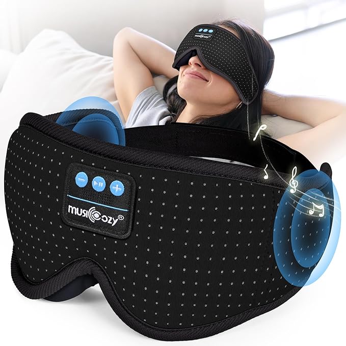 MUSICOZY White Noise Sleep Mask Headphones with 16 Soothing Sounds, Bluetooth Sleep Mask 3D Wireless Music Sleeping Headphones for Side Sleeper - Bloomnest