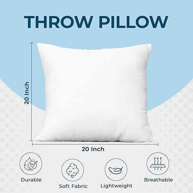 Utopia Bedding Throw Pillows (Set of 4, White), 20 x 20 Inches Pillows for Sofa, Bed and Couch Decorative Stuffer Pillow - Bloomnest