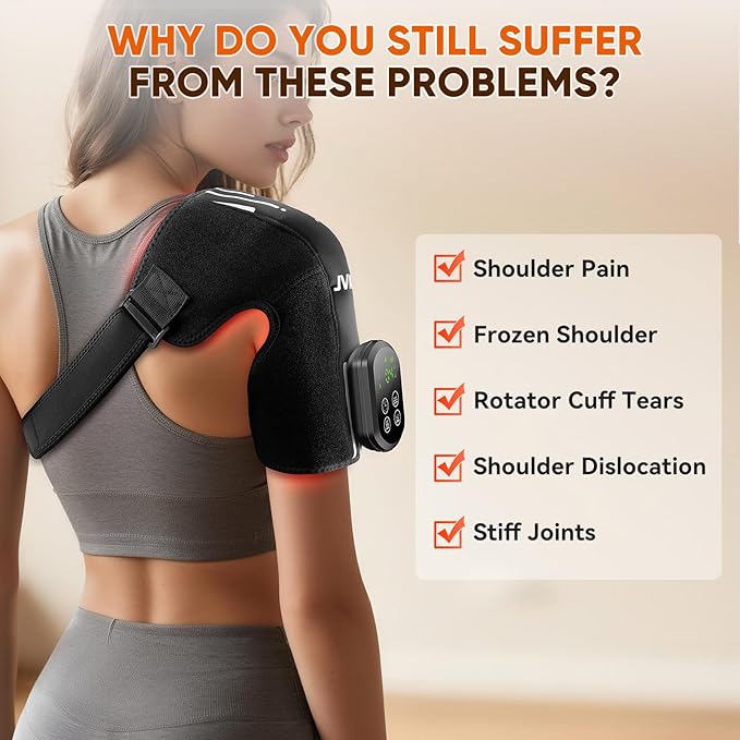 Red Light Therapy for Shoulder Pain Relife, Cordless Portable Shoulder Massager Heating Pad, Infrared Light Therapy for Arthritis,Improve Joint Muscle，660nm&850nm Red Light Heated Wrap - Bloomnest