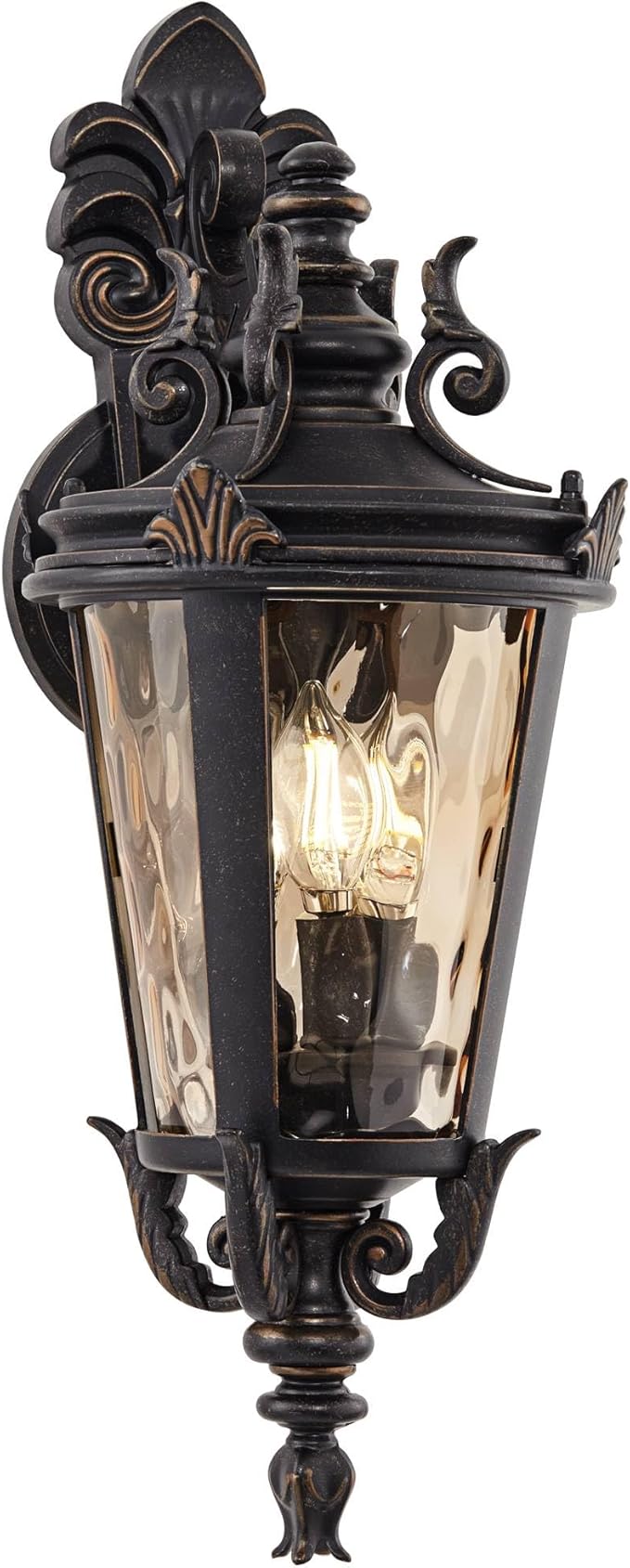 John Timberland Casa Marseille European Outdoor Wall Light Fixture Bronze Scroll 21 3/4" Champagne Hammered Glass for Exterior House Porch Patio Outside Deck Garage Front Door Garden Home - Bloomnest