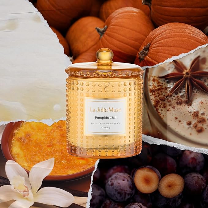 LA JOLIE MUSE Pumpkin Chai Candle| Spicy Chai & Vanilla | 10 oz Soy Wax Candle | 55 Hours Clean Burn | Elegant Home Décor & Hosting Gift - Bloomnest