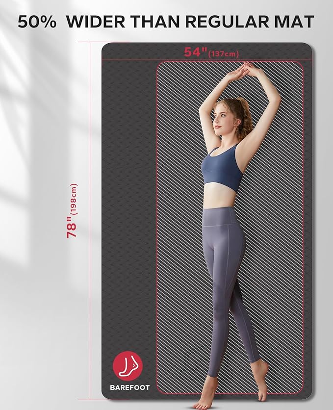 HAPBEAR Extra Large Yoga Mat - 72"x48"/78"x54", 1/4" & 1/3" Thick, Non-Slip, Durable, Eco-Friendly, Wide Exercise Mat for Home Workouts, Yoga, Pilates, Stretching, Meditation (Barefoot Exercise) - Bloomnest