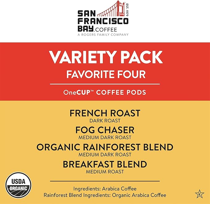 San Francisco Bay Compostable Coffee Pods - Original Variety Pack (80 Ct) K Cup Compatible including Keurig 2.0, French, Breakfast, Fog, Organic Rainforest - Bloomnest