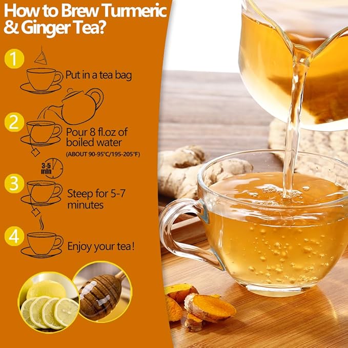 50 Premium Turmeric, Ginger, Cinnamon Blend Tea Bags, 100% Natural & No Additives & Caffeine Free. - Bloomnest