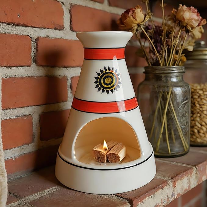 Handcrafted Sun Totem Ceramic palo santo sticks holder with - Tent-Shape Mini chiminea for Sage, Incense Cones & Smudging Rituals -Thoughtful Gifts for Yoga, Meditation, Ash, Zen, Aromatherapy MOUGIGI