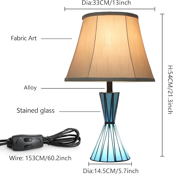 Table Lamps Set of 2, 3-Way Dimmable Modern Glass Table Lamps for Living Room with Stained Glass Night Lights 21" Bedside Desk Lamps for Nightstand for Home Decorations - Bloomnest