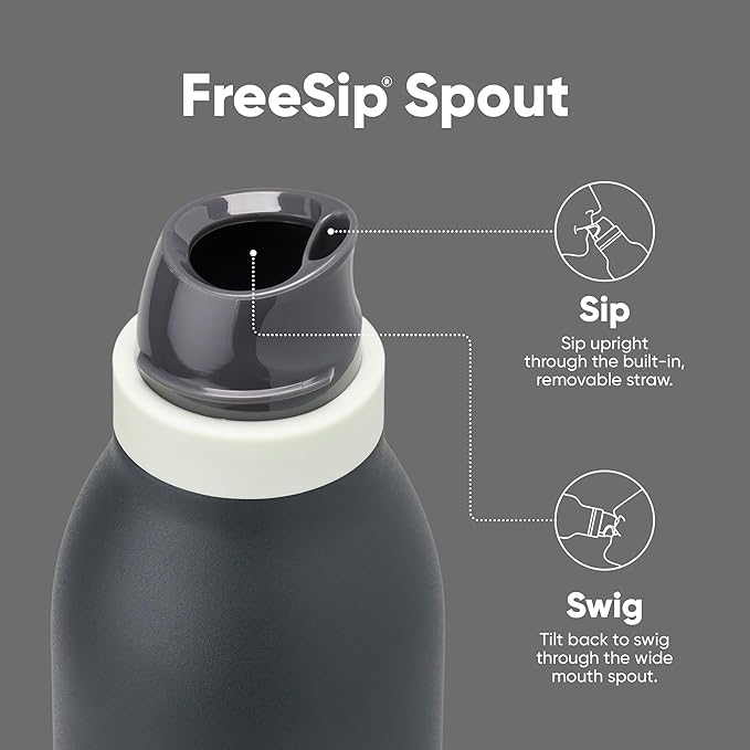 Owala FreeSip Twist Insulated Stainless Steel Water Bottle with Straw for Sports and Travel, BPA-Free, 18-oz, Blue/Grey (Foggy Tide) Owala
