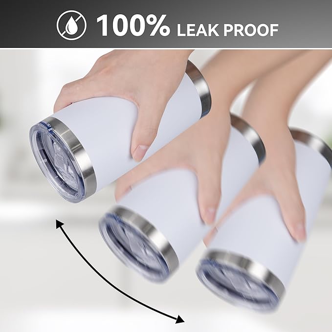 20 oz Tumbler Stainless Steel Tumblers Bulk with Lid Double Wall Insulated Coffee Tumbler Cups for Hot & Cold Drinks Powder Coated Travel Coffee Tumbler Mug Metal (White, 1 pack)