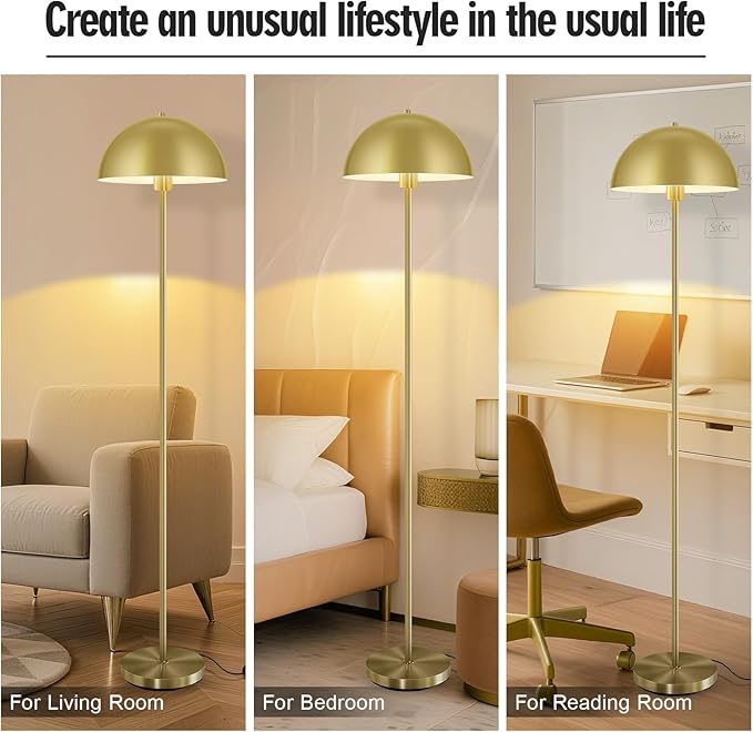 Industrial Floor Lamp, Brass Gold Floor Lamp for Living Room, 66Inch Tall Modern Standing Lamp, Stand Up Lamp with Metal Dome Shade, Mid Century Corner Reading Lamp for Bedroom Office Nursery, NO BULB - Bloomnest