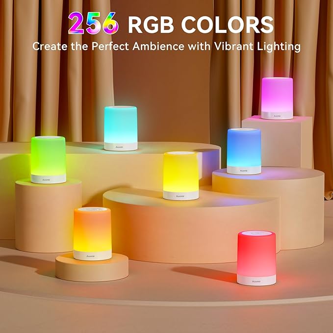 Auxmir Night Light for Kids Baby, Dimmable Touch Lamp for Nursery, 11 RGB Colors 5 Brightness, Portable Rechargeable Bedside Table Lamp for Nightstand, Kids Night Light for Bedroom Living Room, White - Bloomnest