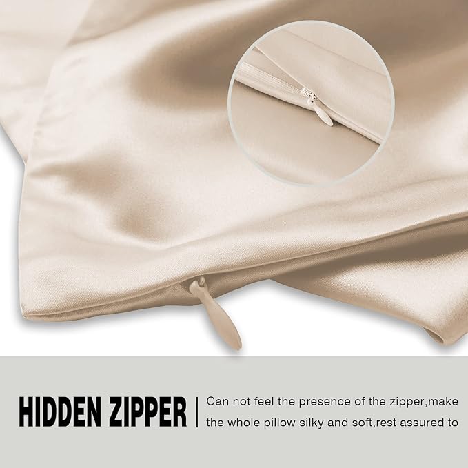Mulberry Silk Pillowcase for Hair and Skin Pillow Case with Hidden Zipper Soft Breathable Smooth Cooling Silk Pillow Covers for Sleeping (Champagne, King,1Pcs) - Bloomnest