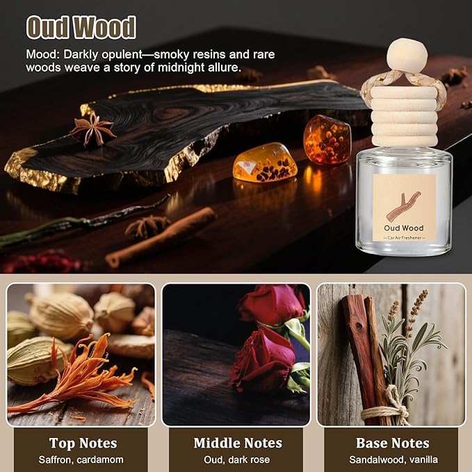 Car Air Freshener Oil Diffuser - Hanging Long Lasting Scent for Car & Home, Essential Oil Freshener with Adjustable Fragrance (Lavender+Red Roses+Oud Wood+Amber Allure) - Bloomnest
