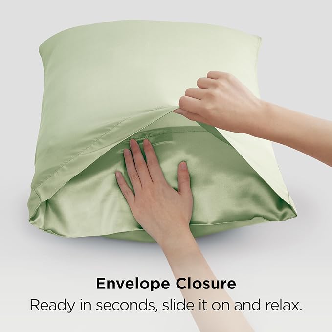 Bedsure Satin Pillowcases, Similar to Silk Pillow Cases Queen Size Set of 2, Pillow Case for Sleeping Women with Envelope Closure, Gifts for Women Men, Sage Green, 20x30 Inches, 2pcs - Bloomnest
