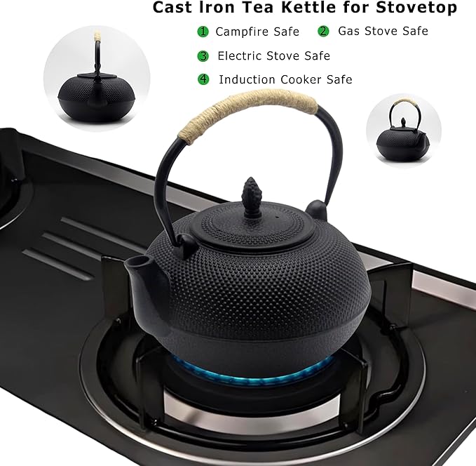 YJX 101 fl oz Extra Large and Heavy Cast Iron Teapot for Stovetop Safe, Black Tea Kettle with Stainless Steel Tea Balls for Loose Tea, Cast Iron Tea Pot for 6 to 10 People, 3000ml Japanese Tetsubin - Bloomnest