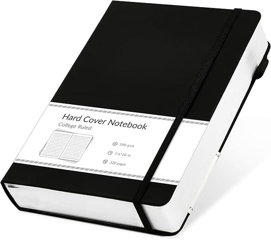 CAGIE Lined Journal Notebook, 320 Pages College Ruled Notebook, 100 Gsm Paper Thick Journal, B5 Hardcover Leather Journals for Writing Women Men, 7.6x10 In, Black - Bloomnest