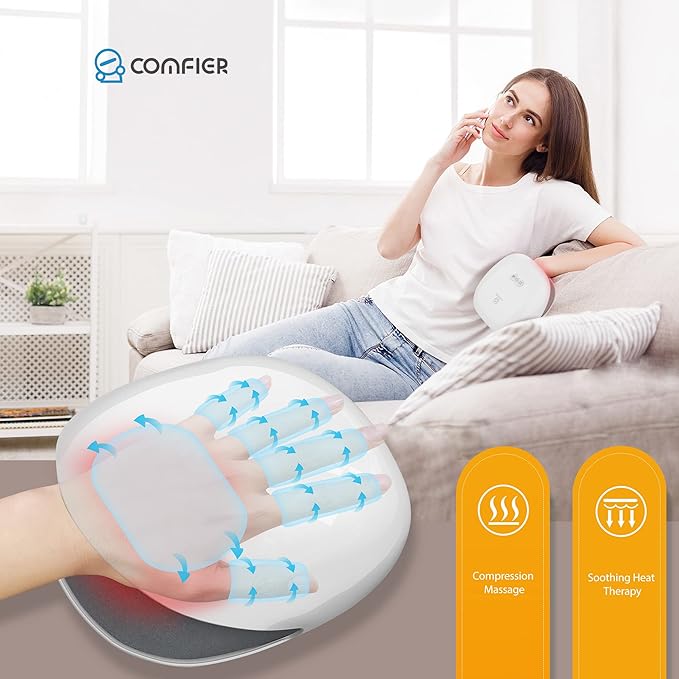 COMFIER Wireless Hand Massager with Heat & Compression,Hand Massager for Arthritis and Carpal Tunnel,3 Levels Compression & Heating,Rechargeable,Christmas Gifts for Women,Men,Mom