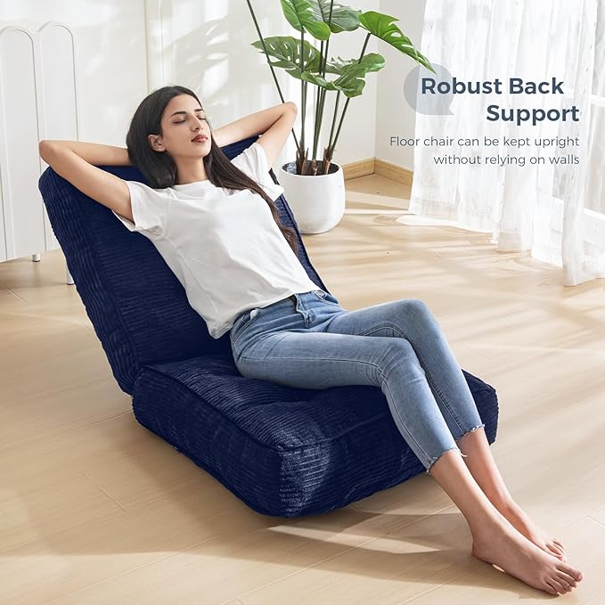 MAXYOYO Adjustable Floor Chair with Back Support, Gaming Chair Floor Meditation Chair with Tufted Cushion, Adults Folding Sofa Seat for Reading Meditating, Navy - Bloomnest