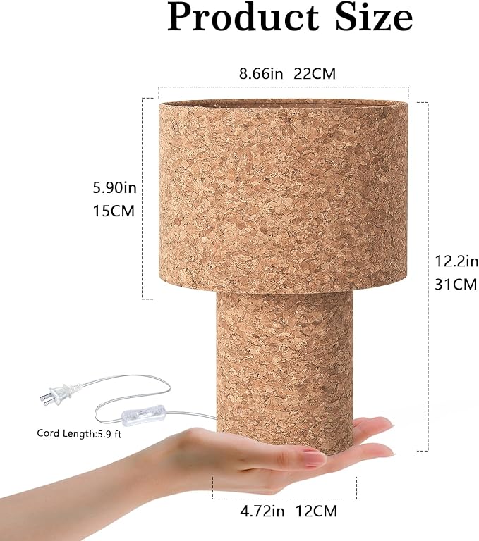Rustic Small Table Lamp with Natural Bark Linen Lamp Shape, Farmhouse Bedside Lamp for Nightstand, Side Table Lamp for Kitchen, Office, Reading Desk, 12.2 Inch, E26 Socket, ON/Off Switch - Bloomnest