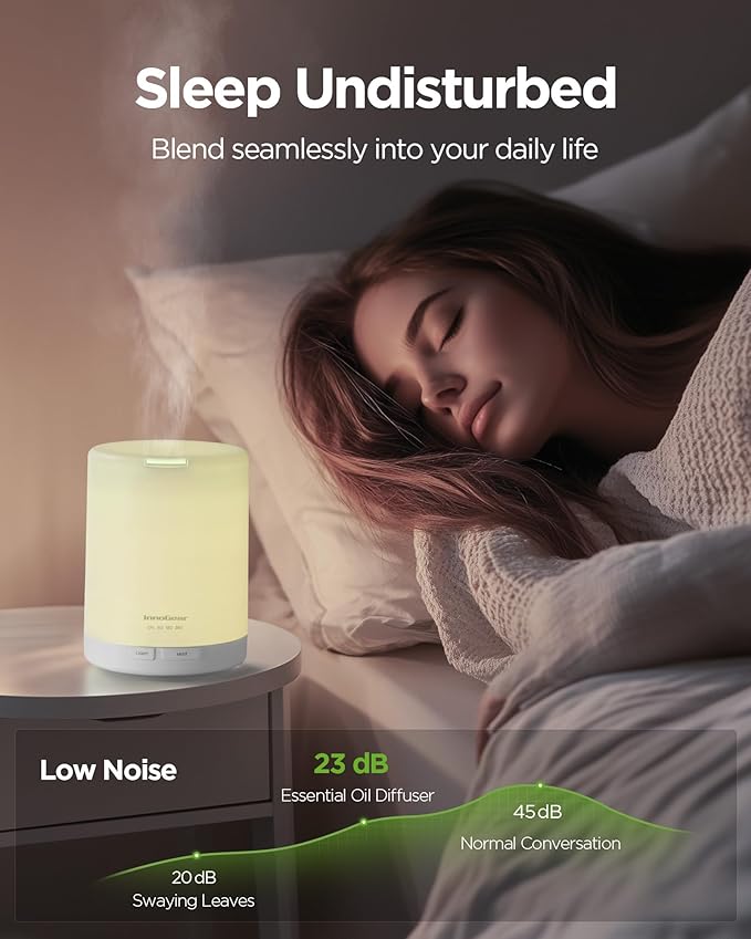 InnoGear 300ML Essential Oil Diffuser, Premium 5-in-1 Ultrasonic Aromatherapy Diffusers Scent Humidifier Aroma Diffuser Vaporizer Auto-Off Timer for Room Office Home, Basic White, Medium - Bloomnest