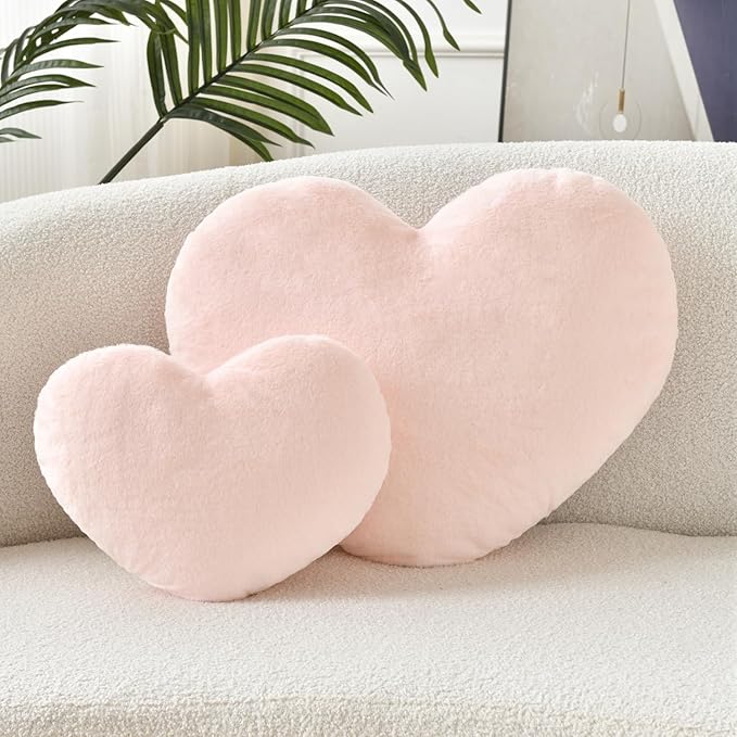 Petrella Heart Pillow Cute Fuzzy Pillows Throw Pillows for Bed Livingroom Home Decor Cushion Decorative Aesthetic Preppy Pillows Pink2,Small 13"x10" - Bloomnest