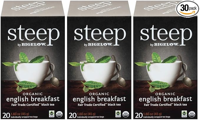 steep Organic English Breakfast Fair Trade 20 Count Box (Pack of 3), Certified Organic, Gluten-Free, Kosher Tea in Foil-Wrapped Bags - Bloomnest