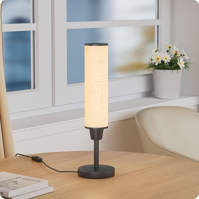 Table Lamp with Remote，Bedside Lamps for Night Stands, Nightstand Lamp with Adjustable Brightness (10%-100%) and Color Temperature (3000k-6000k),Small Lamp for Bedroom (Black - Beige Linen) - Bloomnest