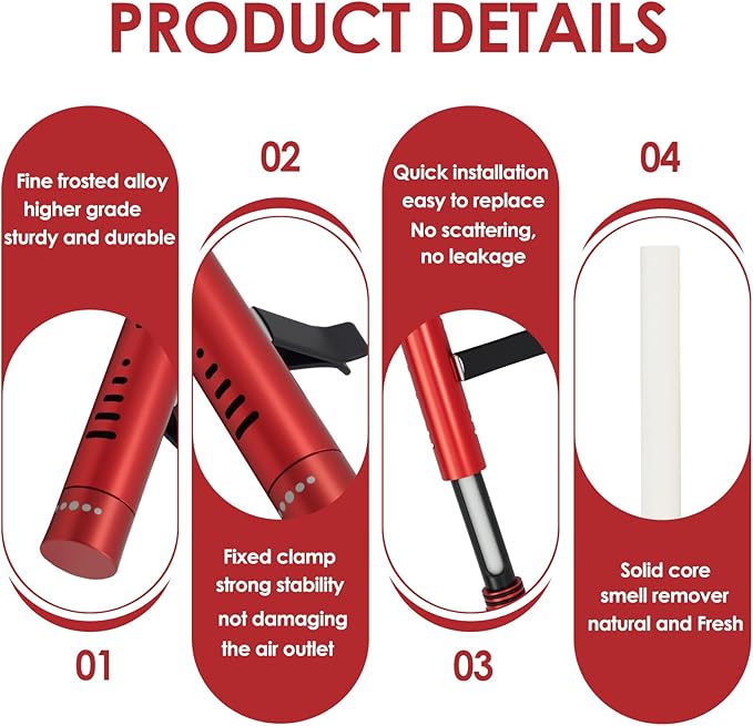 2 Pack Car Essential Oil Diffuser Vent Clip, Aluminum Essential Oil Car Diffuser Kit with 12 Pcs Odorless Sticks, Vent Clip for Cars, Office, Kitchen (Red, 2 Pcs) - Bloomnest