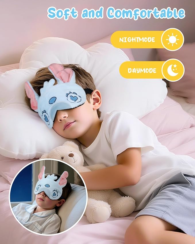 Sleep Mask for Kids - Cute Cartoon Plush Fuffy Sleeping Eye Cover Love Blue Kawaii Soft Eyeshade with Adjustable Strap Animal Eye Blindfold for Kids Girls Boys Teens - Bloomnest