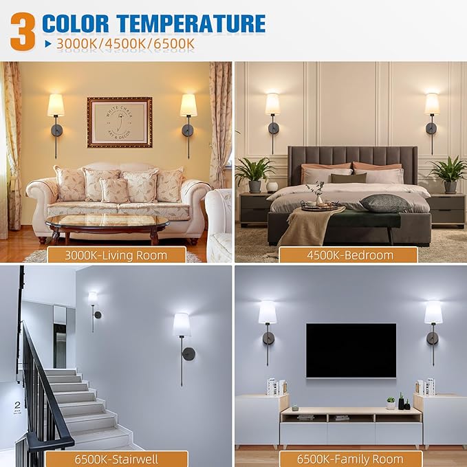 NIORSUN 25.4 inch Battery Operated Wall Sconce Set of 2,Black Rechargeable Wall Lights with 5200mAh Dimmable Detachable Bulbs and Remote,9 Colors Wireless Sconces for Bedroom Living Room Hallway - Bloomnest