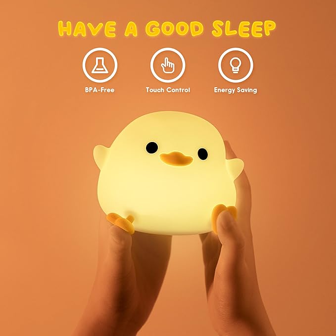 UNEEDE LED Cute Bean Duck Night Light, DoDo Duck Silicone Nursery Night Light Squishy Dimmable Rechargeable Table Bedside Lamp with Touch Sensor for Bedrooms, Living Room Unique Dorm Decor Gift Toy - Bloomnest