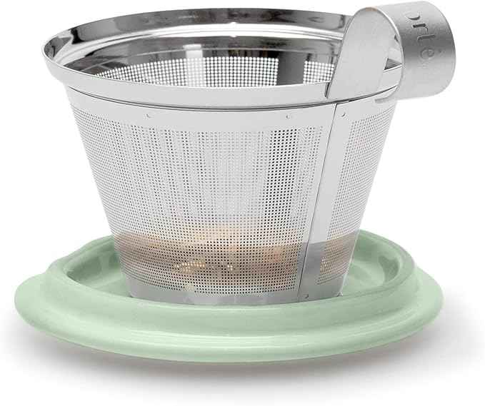 Tea Forte Double-Walled Ceramic Kati Cup, Removable Stainless Steel Infuser Basket and Lid, Steeps 12 oz Loose Leaf Tea, Dishwasher & Microwave Safe, Fleur - Bloomnest