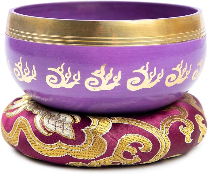 Tibetan Singing Bowl Set - 4" Easy To Play Authentic Handmade For Meditation Sound 7 Chakra Healing By HIMALAYAN BAZAAR (Purple, 4") - Bloomnest