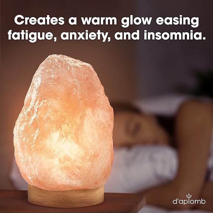 d'aplomb 100% Authentic Natural Himalayan Salt Lamp; Medium Hand Carved Natural Chunk Pink Crystal Rock Salt from Himalayan Mountains; Dimmer Cord; 7 lbs