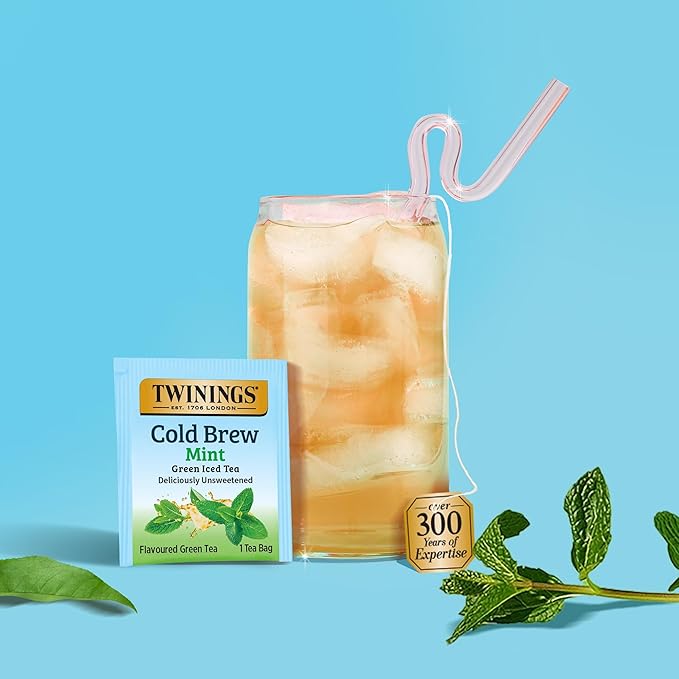 Twinings Mint Green Cold Brew Iced Tea Bags, 20 Count (Pack of 6), Unsweetened Flavoured Green Tea, Caffeinated, 120 Teabags - Bloomnest