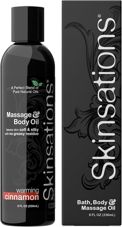 Skinsations - Cinnamon Massage Oil for Massage Therapy - 8oz | Naturally Warming Body Oil for Comfort & Aromatherapy | Sweet Almond, Coconut, Jojoba & Grapeseed Oils - Bloomnest