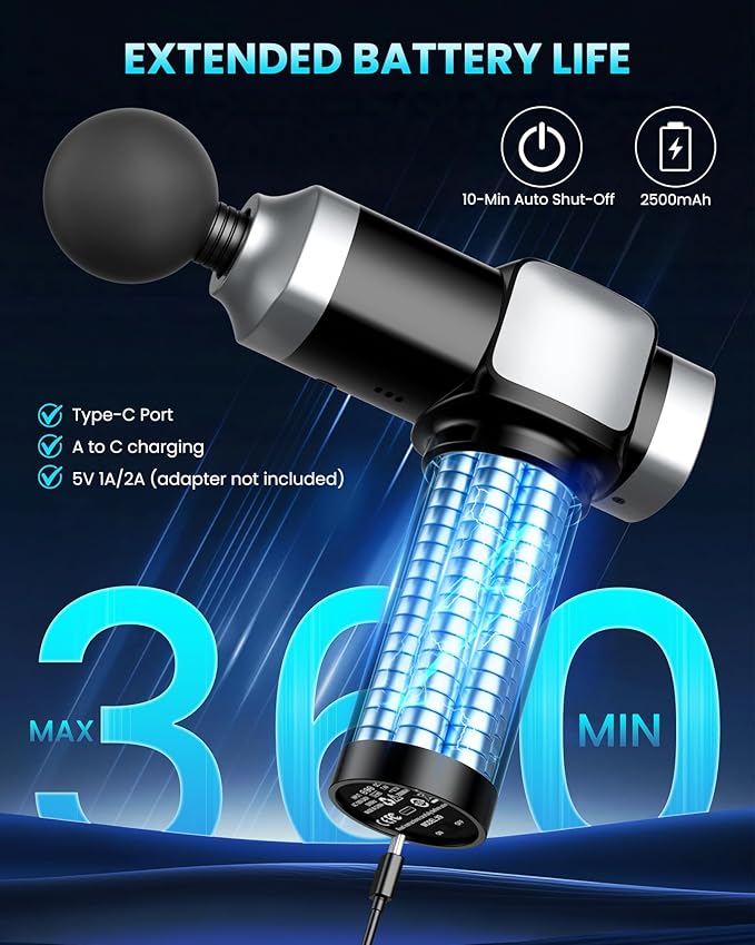 Deep Tissue Massage Gun, Portable Percussion Electric Muscle Massager for Pain Relief, Handheld Massagers with 30 Speeds & 6 Attachments for Back and Neck, Gifts for Men Women - Bloomnest
