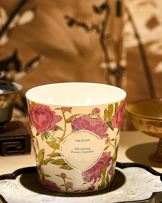 M&SENSE Blooming Peony Scented Candle, 28.2oz 3 Wick Natural Soy Wax Large Candles, Long Lasting Clean Slow Burning No Toxic Décor for Home Relaxation, Romantic Dates & Gift-Giving - Bloomnest