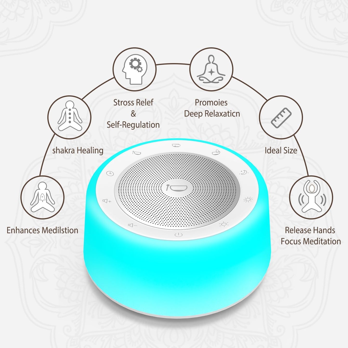 Kipcush Tibetan Singing Bowls Sound Machine - 11 Different Sized Sound Bowls with Night Light for Yoga, Meditation, Mindfulness, Healing, Chakra Healing and Stress Relief, Timer, Plug in