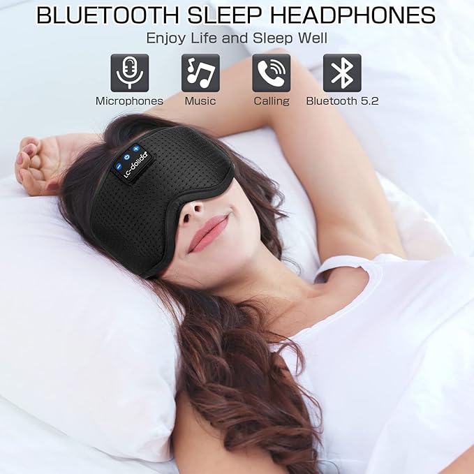 Sleep Headphones Sleep Mask with Bluetooth Headphones, LC-dolida Eye Mask for Sleeping Eye Pillow Sleeping Headphones for Side Sleepers Thin Speaker Cool Gadgets Gifts for Men&Women - Bloomnest
