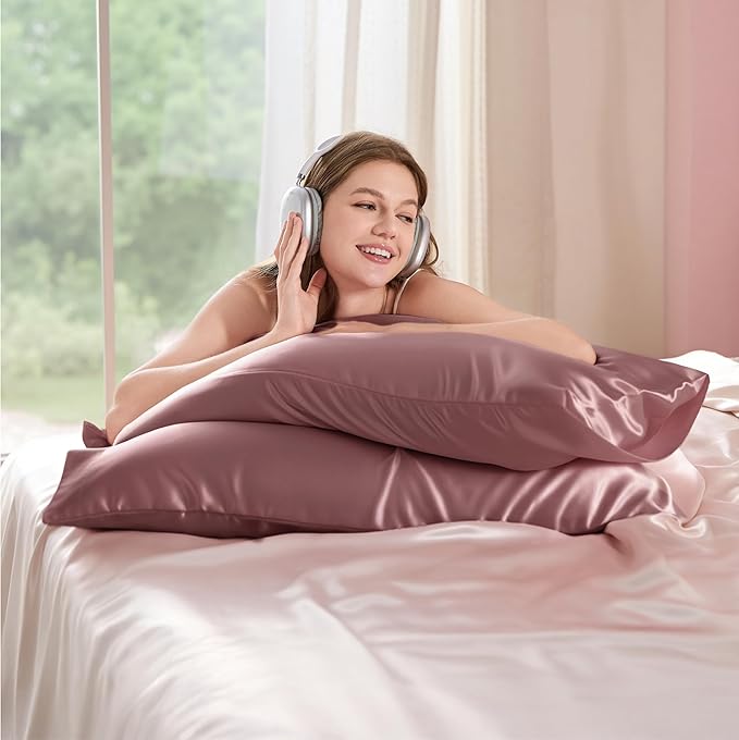 Bedsure Satin Pillowcase for Hair and Skin Queen - Silky Pillowcase 2 Pack with Envelope Closure, Similar to Silk Pillow Cases, Gifts for Women Men, Nostalgia Rose, 20x30 Inches, 2pcs - Bloomnest