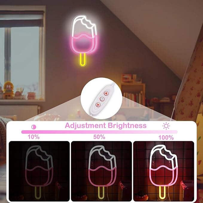 Attivolife Ice Pop Neon Sign for Wall Decor, Light up Delicious Popsicle LED Lamp with Dim USB Powered, Unique Business Fast Food Shop Restaurant Decoration, Christmas Day Birthday party - Bloomnest