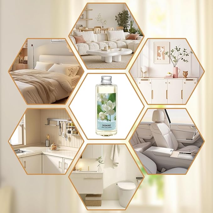 STRN Reed Diffuser Oil Refill, Jasmine Fragrance Oil for Diffuser Refill 200ml, Long-Lasting for Home, Living Room, Bedroom, Spa, 6.8 fl oz - Bloomnest