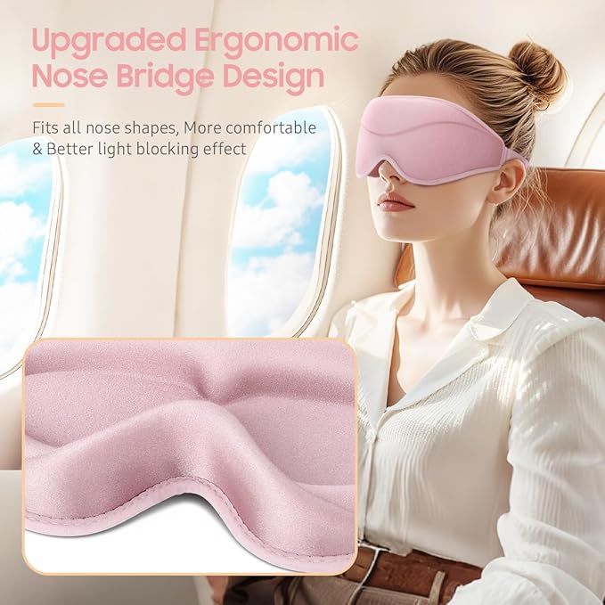 Sleep Mask, Premium Eye Mask for Sleeping, Total Blackout, Super Soft Comfort, Adjustable Fit, Upgraded 3D Ergonomic Designed Sleeping Mask for Home, Office, Travel, Meditation, Yoga, Pink - Bloomnest