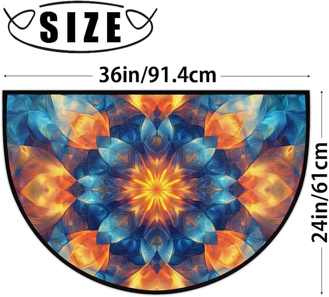 Half Round Door Mat, Vibrant Mandala Half Circle Rug for Home Decor Floor Indoor Outdoor Non-Slip Washable Half Moon Rug Doormat 36X24 Inch - Bloomnest
