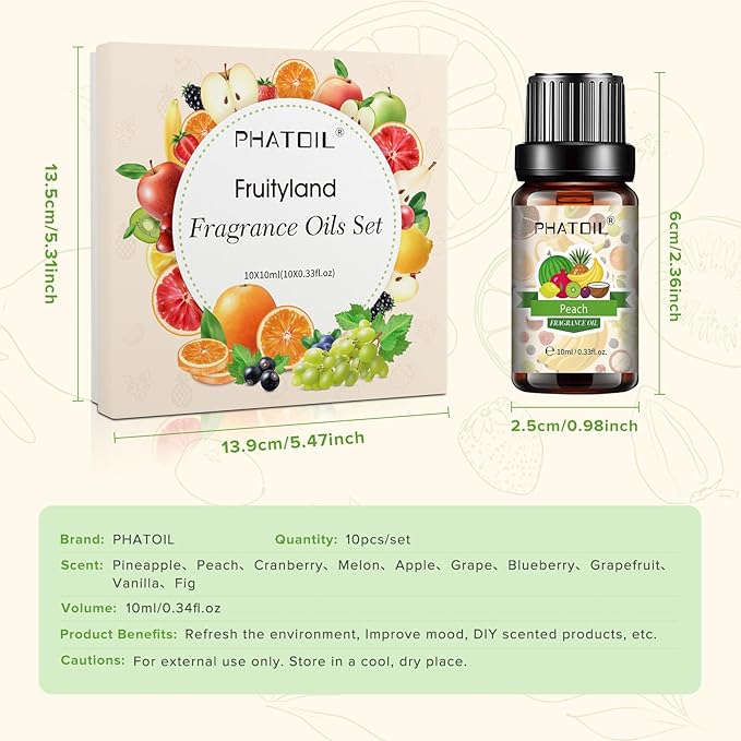 PHATOIL Coconut & Vanilla Fragrance Oils Set, 10 Pcs Aromatherapy Oils Set, for Diffusers, Home Care, DIY Soap Candle Making Scents, Fragrance, Aromatherapy, Humidifiers, for Friend (10ml) - Bloomnest