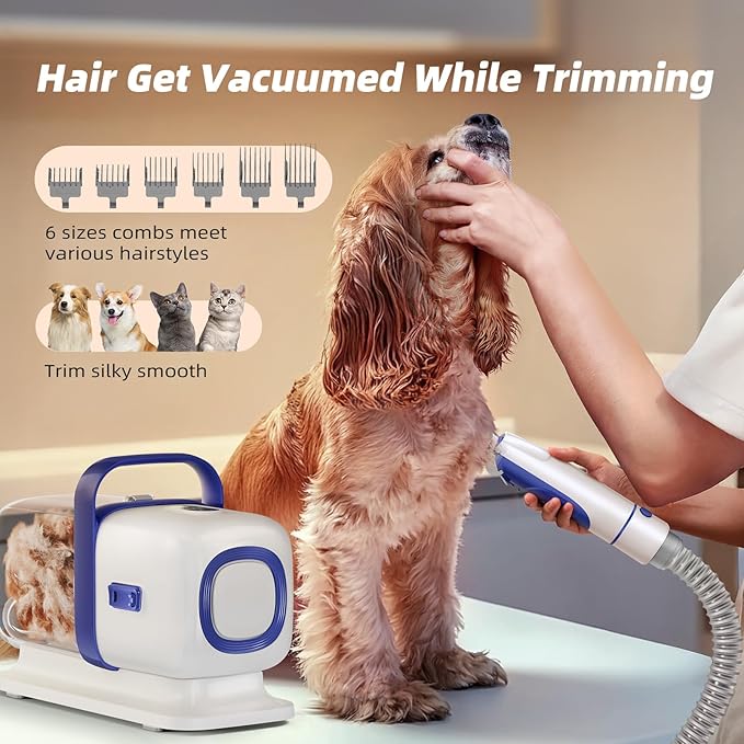 Dog Grooming Kit with Vacuum, All-in-One Pet Grooming Vacuum for Dogs and Cats, Low Noise Pet Hair Clipper & Shedding Brush, Dog Hair Remover, Cat Pet Groomer Set with Cleaning Brushes, White - Bloomnest