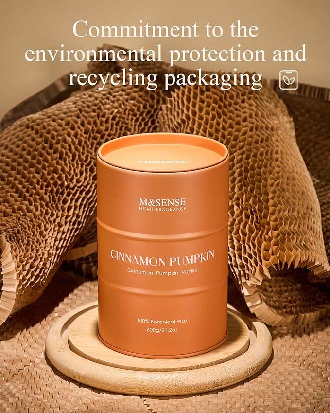 M&SENSE Cinnamon Pumpkin Scented Candles Large, Natural Soy Candles 21.2oz 120 Hour Slow Burning,Aromatherapy Candle for Stress Relief Meditation Relaxing - Bloomnest