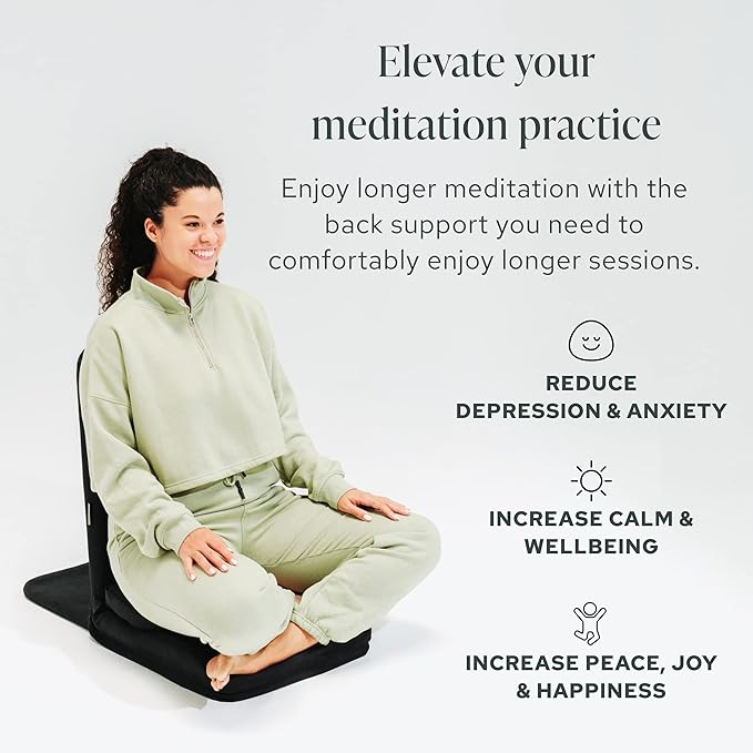Mindful Modern Folding Pro Meditation Chair - Adjustable Meditation Seat with Back Support and Half Moon Buckwheat Meditation Cushion - Comfortable Mindfulness Living Room Floor Chair - Bloomnest