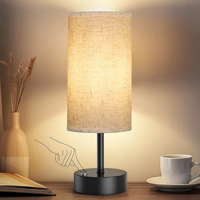 ROTTOGOON Cordless Table Lamp Touch Control Dimmable Small Bedside Table Lamps with Oatmeal Fabric Shade 5000mAh Rechargeable Battery Powered Desk Lamp for Bedroom,Home,Office,Dorm-Black - Bloomnest