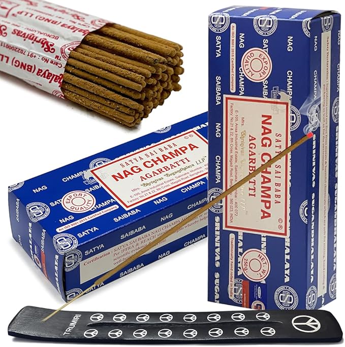 TRUMIRI Incense Stick Holder Bundle with Satya Sai Baba Nagchampa 250g Incense Sticks - Pack of 2 (Approx 500 Sticks) - Bloomnest